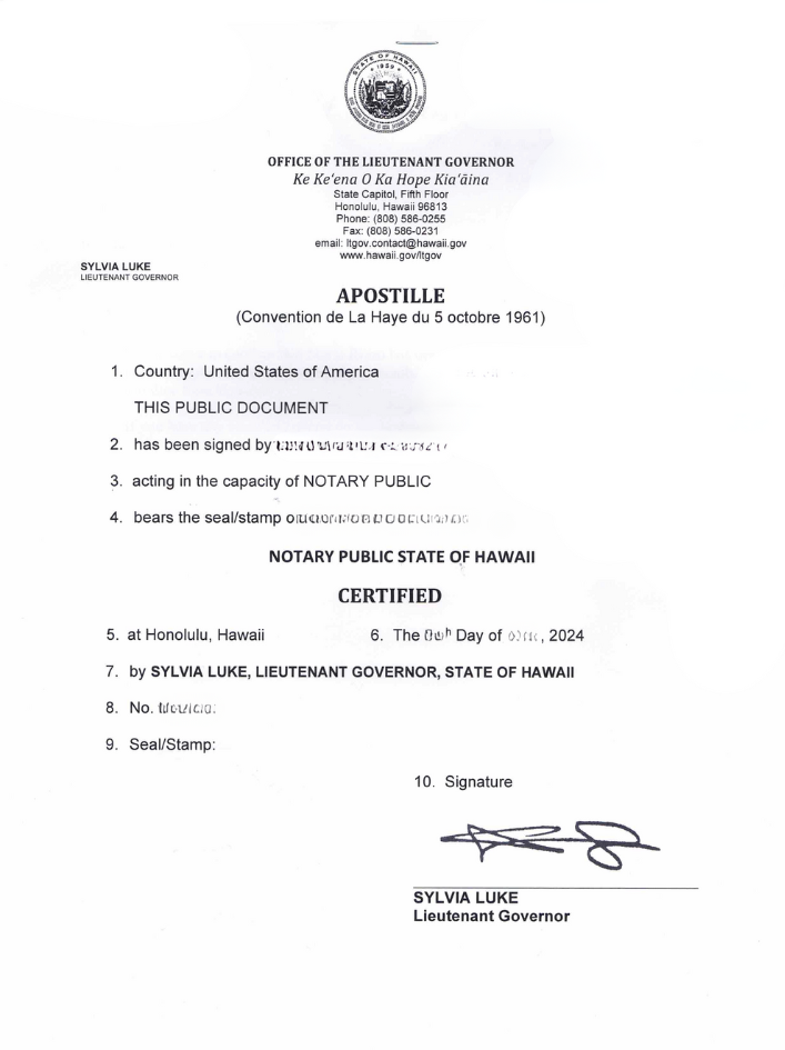 Hawaii Apostille